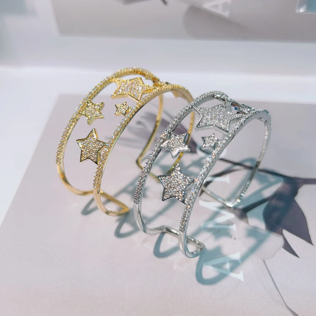 HIBRIDE New Luxury Romantic Exquisite Star Bracelet Non-Fading Open Women's Jewelry Set Daily Holiday Gift Banquet Wedding B112