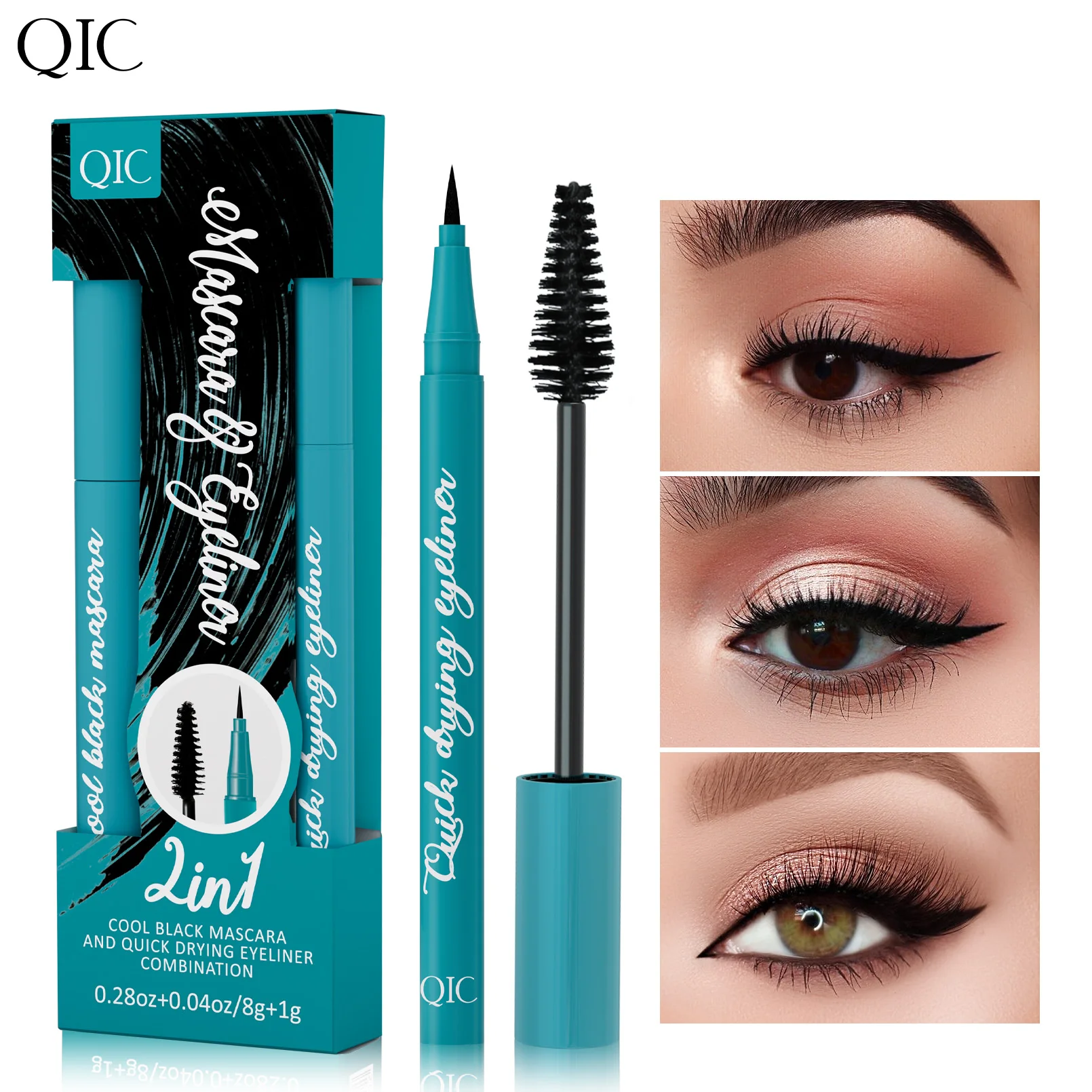 

Waterproof & Sweatproof Eyeliner & Mascara Set, Smudge-Proof, Lengthening, Volumizing, Intense Black, Quick-Dry Eye Makeup Kit