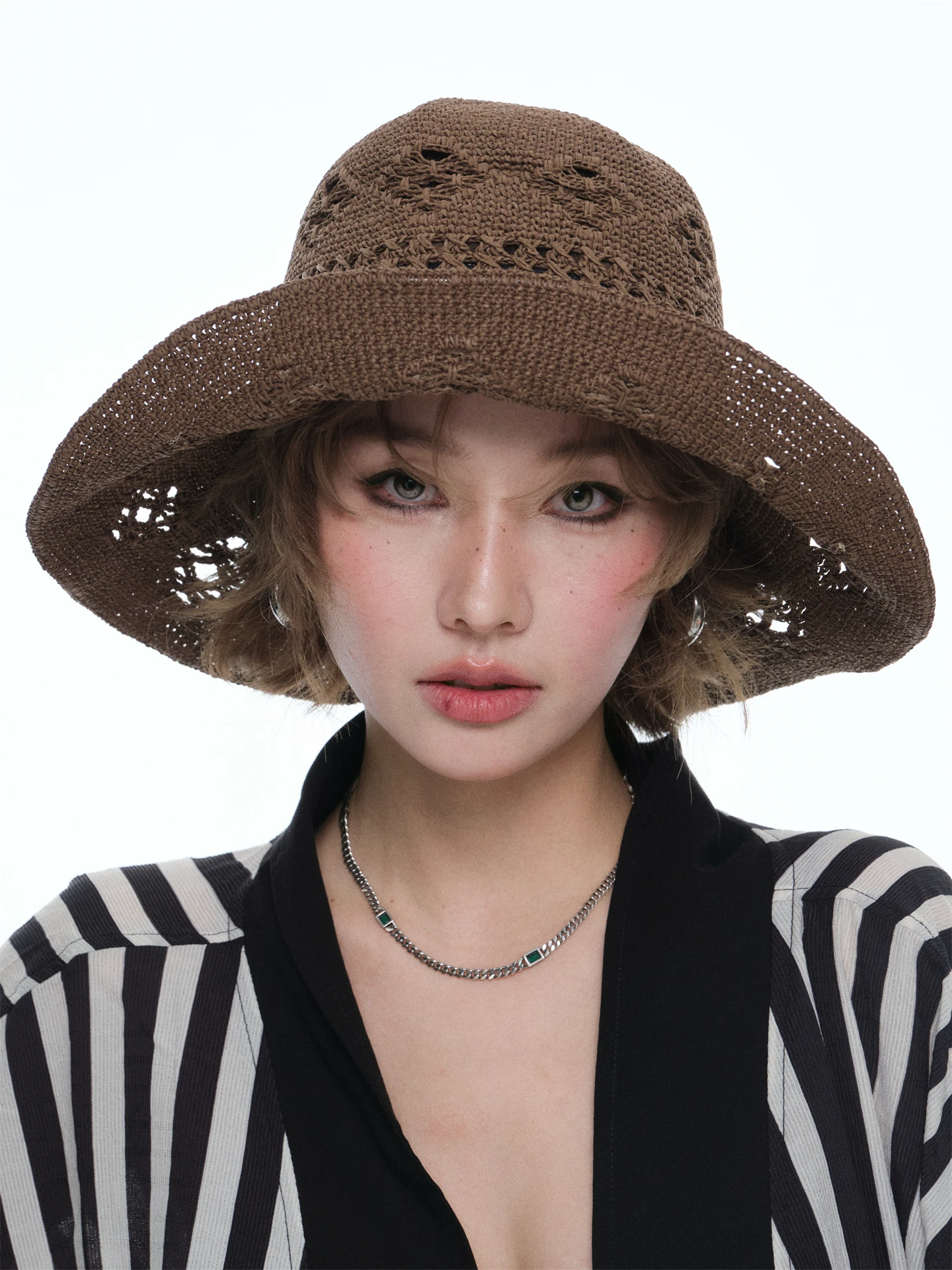 dokim-大きなつばの麦わら帽子-編み込みフィッシャーマンサンシェードハット-ビーチ-折りたたみ式-夏用-紫外線防止-通気性のある中空デザイン-女性用