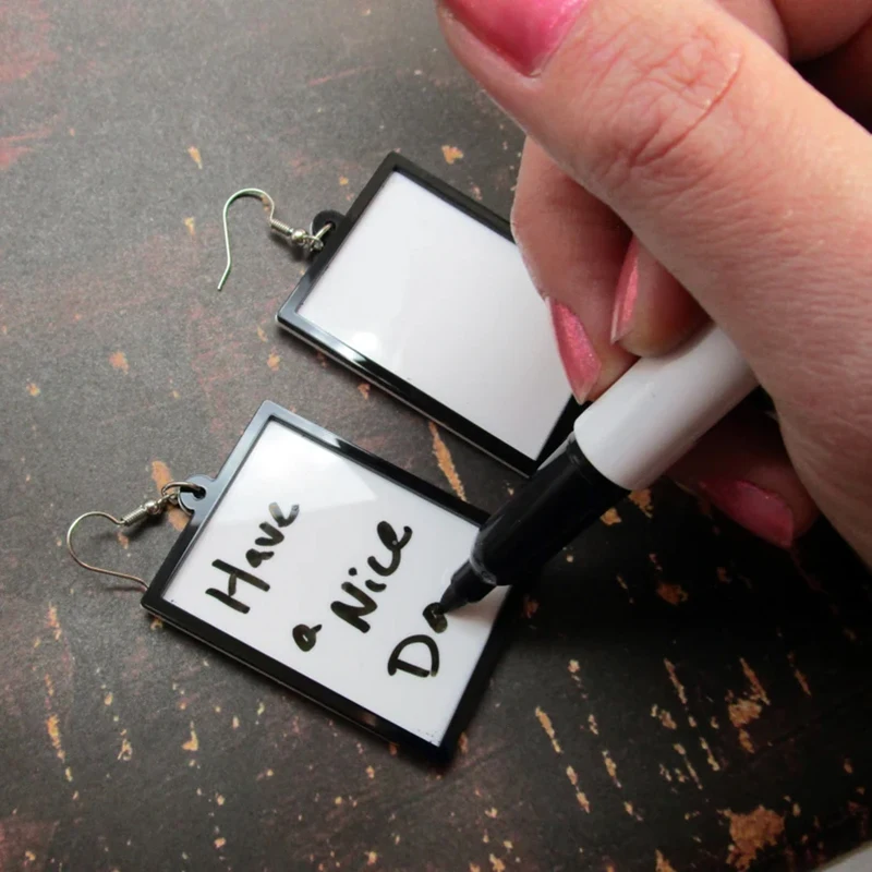 Acrylic Message Board Pendant Earrings With Dry Erase Marker Pen Whiteboard Poster Board Earrings Jewelry