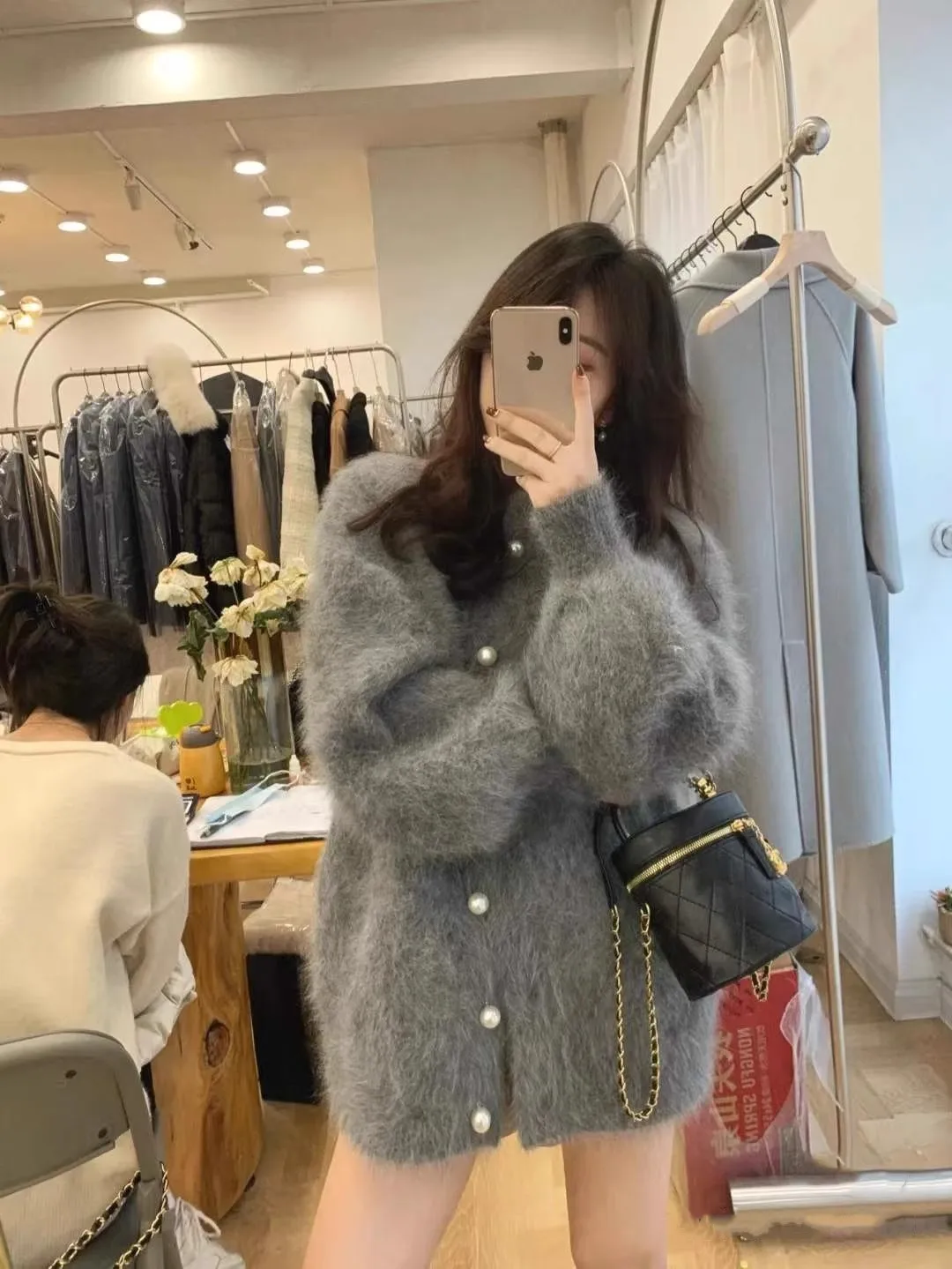 

Cozy Plush Fleece Women's Cardigan Gray Oversized Button Front Mini Knit Sweater Soft Warm Casual Loose Cardigan for Autumn