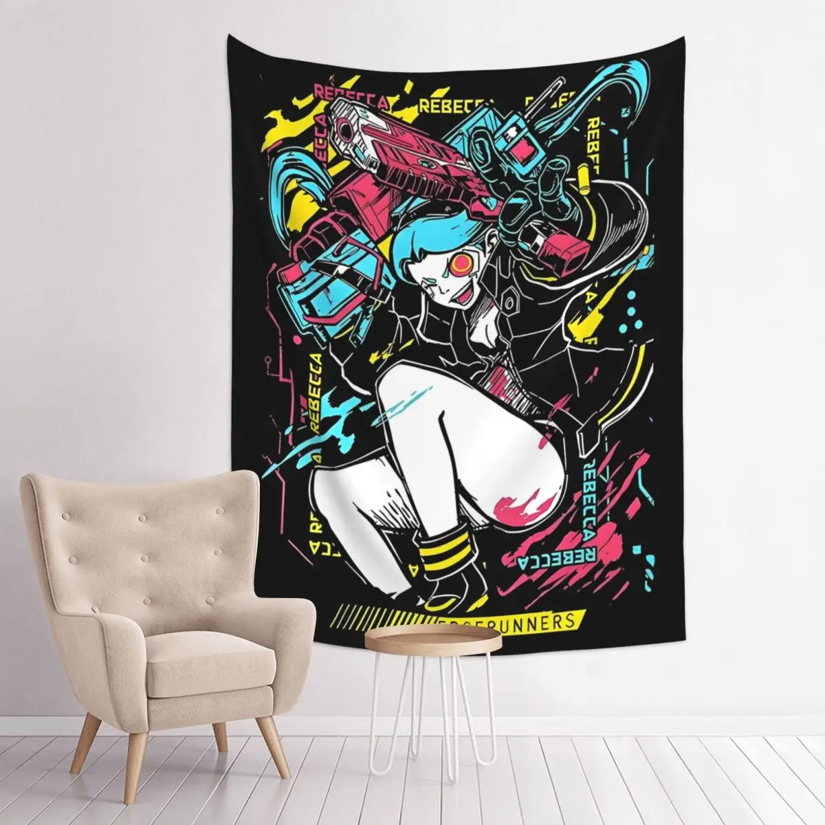 Rebecca Cyberpunk Edgerunners Anime Tapestry – Wall Hanging Wall Decor Table Cover Witchcraft Wall Blanket for Living Room