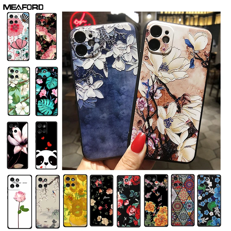 Flower Relief Cover For Moto Edge 40 / 40 NEO / Moto X40 / X40Pro Case 3D Emboss Soft Silicone Cover For for Motorola EDGE 40Neo