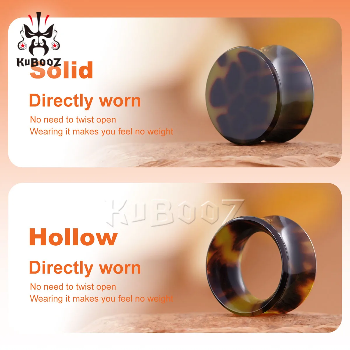 KUBOOZ 2PCS Tortoise Shell Ear Tunnels Plugs Acrylic Ear Gauges Expander Stretcher Unisex Body Piercing Jewelry