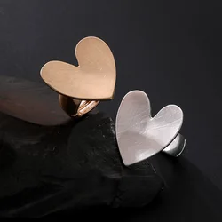 Exaggerated Frosted Heart Cuff Finger Rings For Women Beauty Luxury Fashion New Jewelry Girl Gift Party
