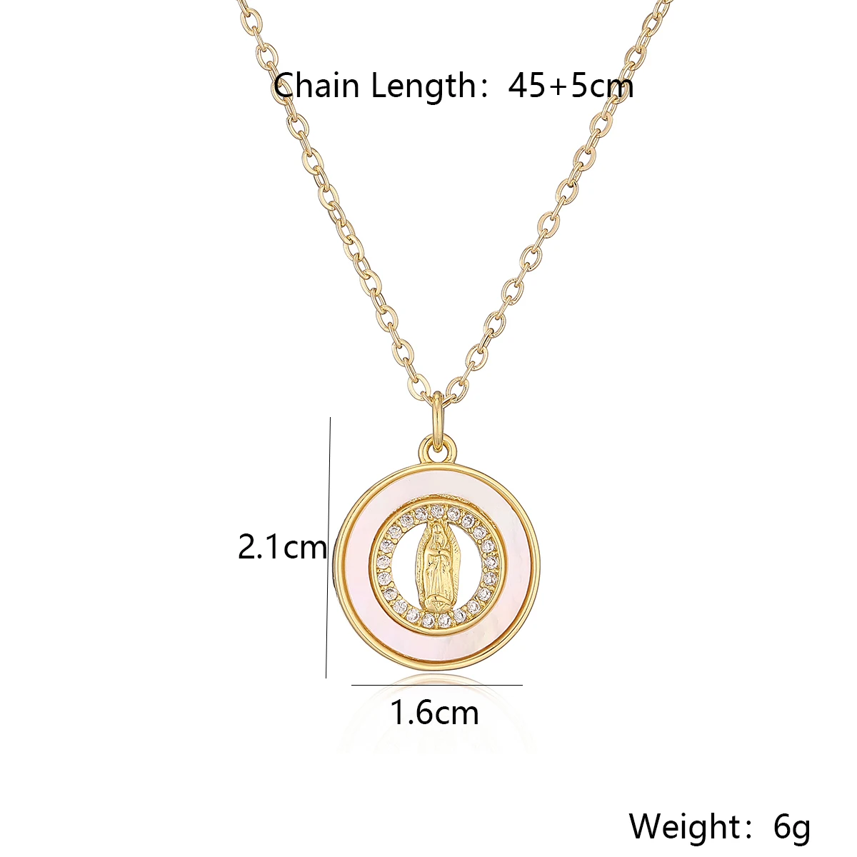 Fashion Gold Color Stainless Steel Chain Necklaces Clear CZ Inlay White Oil Dripping Round Cross Virgin Mary Pendant Necklaces