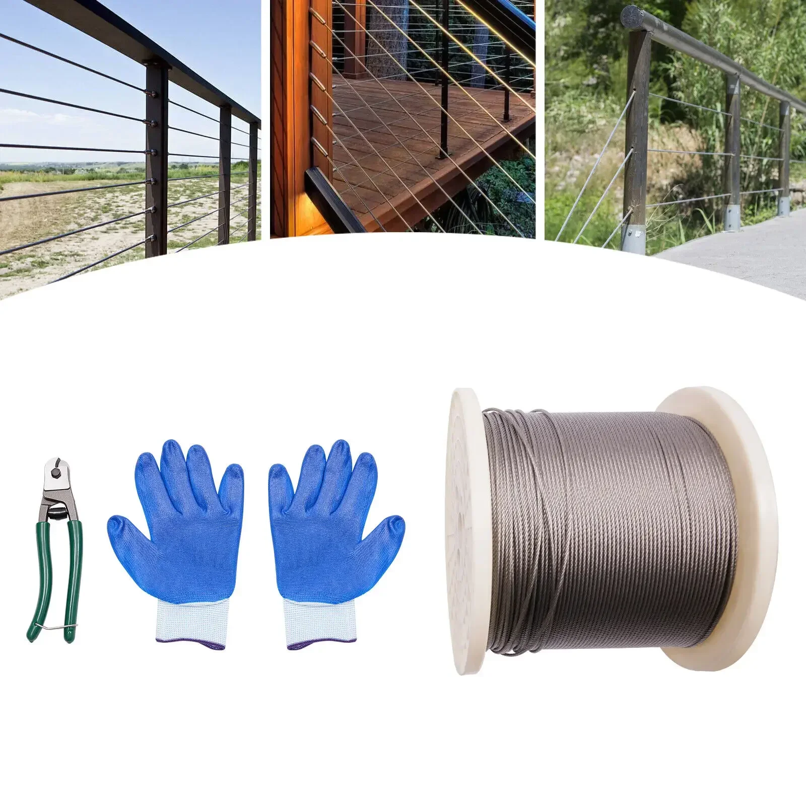 ​ ​ Cuerda de alambre de acero inoxidable 316, 1100 pies, 7x7, con guantes cortadores de cables para barandillas de seguridad al aire libre, proyectos de bricolaje ​ ​