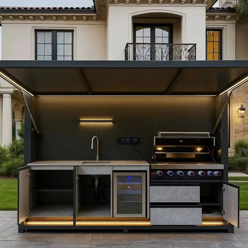 Premium Modular Stainless Steel BBQ Kitchen Unit, Durable Outdoor Station with Sink and Faucet, Suitable for Gardens & Patios