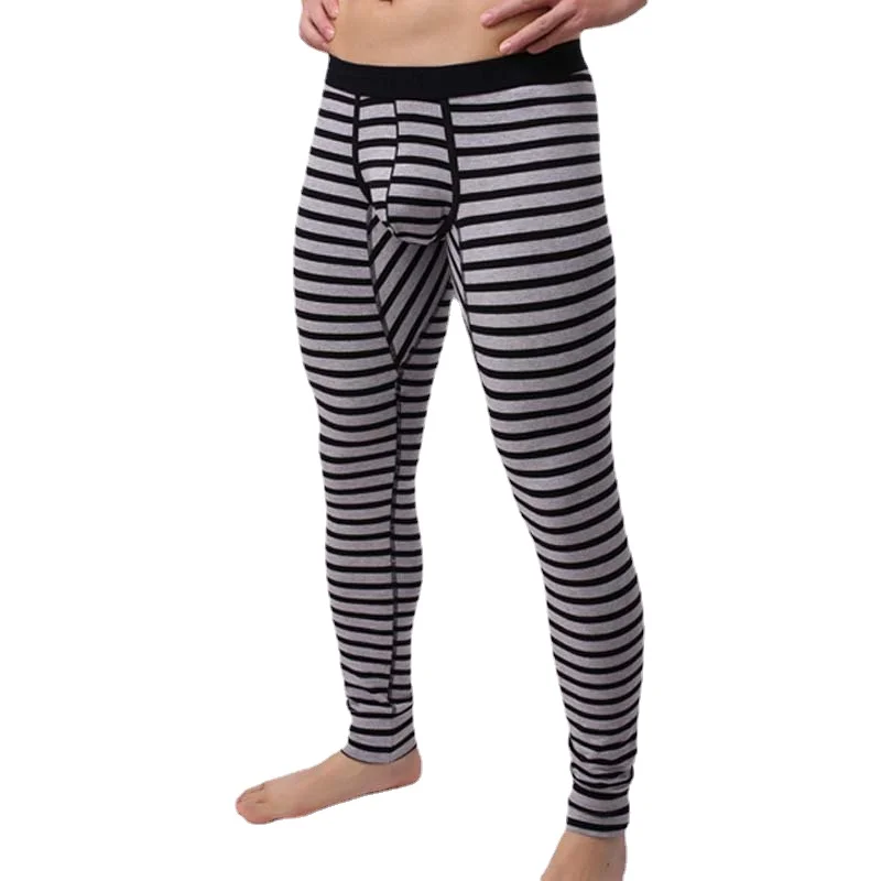Men's Thermal Underwear Bottoms Sexy Long Johns Warm Cotton Underwear Bulge Penis Pouch Low Rise Men Leggings Man Striped Lounge