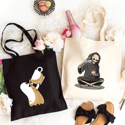 Halloween Boo Need Coffee Canvas Tote Bag Women Shoulder Bags Harajuku Funny Graphic Reusable Shopping Bag Female Handbags