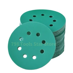 50PCS 5 Inch 8 Hole Sanding Discs Green Polyester Film Backed Hook&Loop Sandpaper Disc for Random Orbital Sander 40-2000 Grits