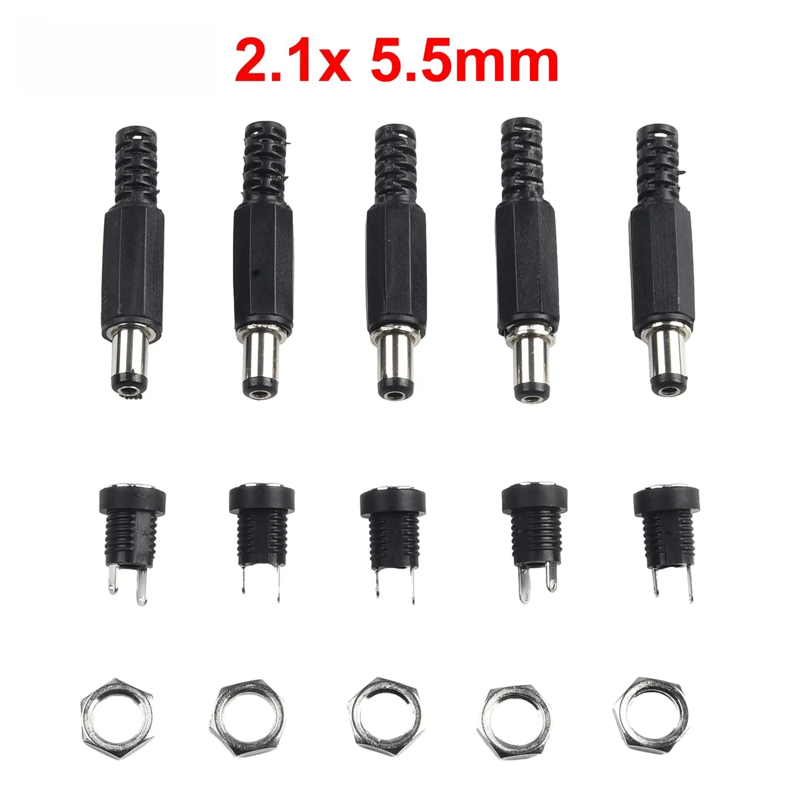 5 paia DC Maschio Jack Spina Femmina Presa Dado Montaggio a Pannello 5.5x2.1mm DC-022B Nucleo di Rame DC Presa di Alimentazione Connettori Terminali