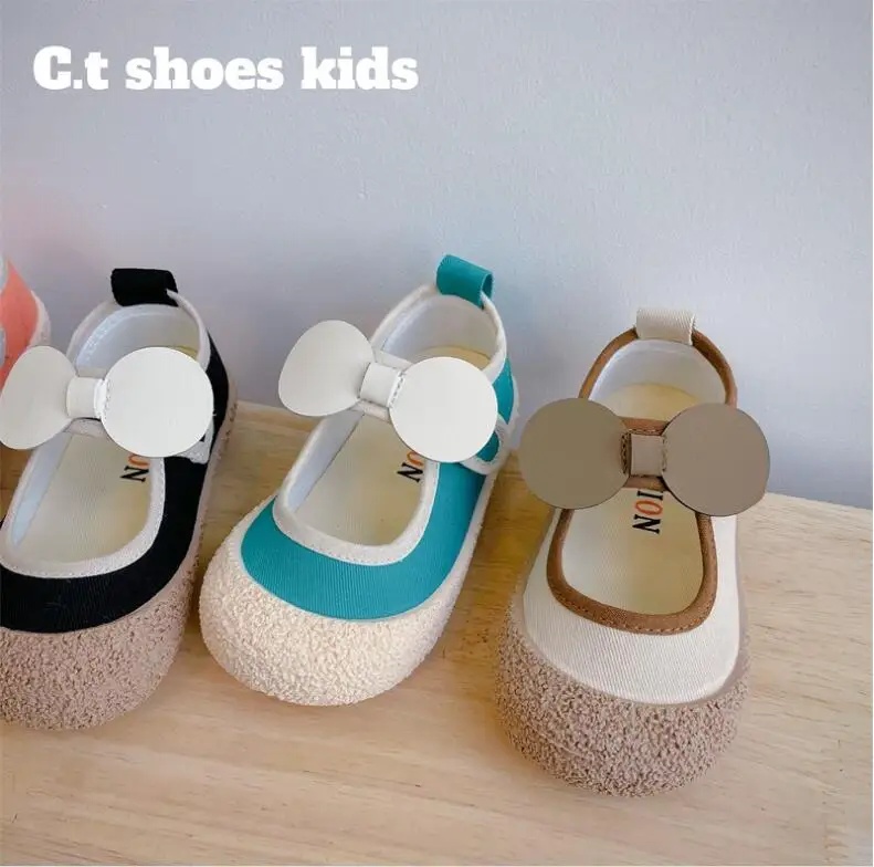

Girls' Canvas Shoes 2024 Spring New Children's Shallow Cloth Shoes Bow Princess Shoes Soft Sole Indoor Shoes Size 22-31