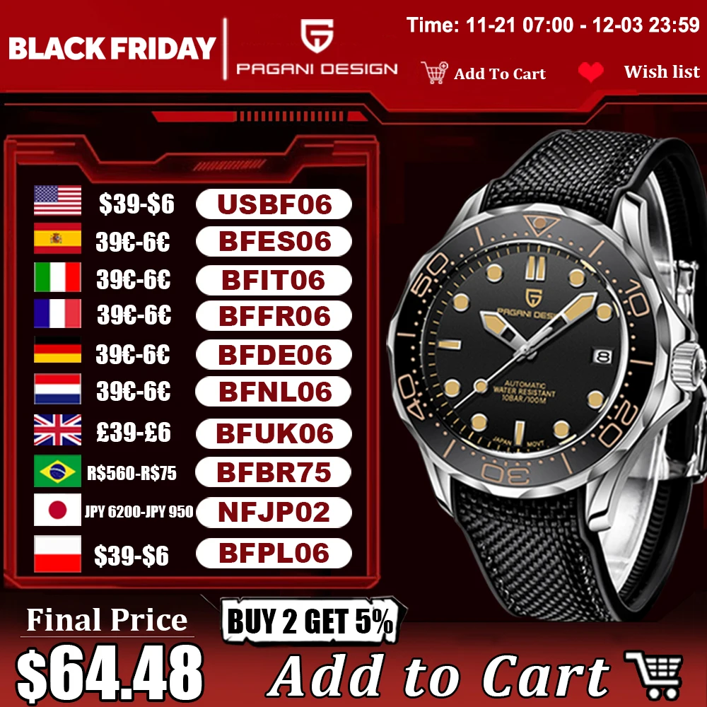 PAGANI DESIGN 2024 Men\'s Automatic Watches Top Brand luxury Men Mechanical Wristwatch waterproof 007 Commander Watches Sport