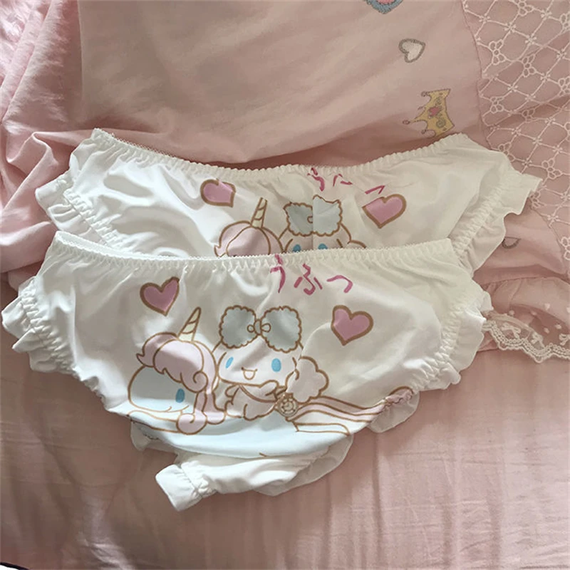 Japanese Briefs Milk Silk Panty Ladies Kawaii Cartoon Puppy Bunny Underwear Anime Printing Young Girl Student Underpants