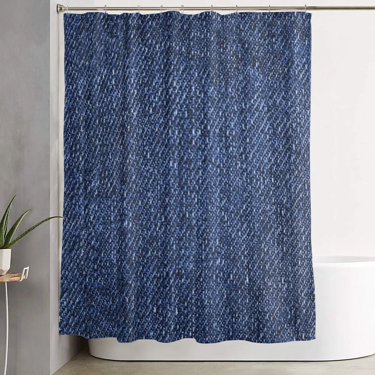 

Классическая джинсовая шторка для душа темно-синего цвета, полиэстеровая, водонепроницаемая, с крючками