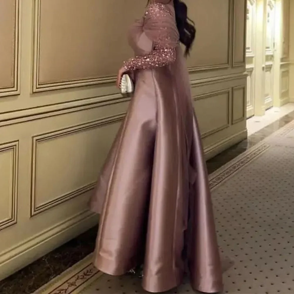 Delicate and Temperament A-Line Long Sleeves Evening Dress Floor Length Sequined Lace  Celebrity Gowns Saudi Arabia 2024