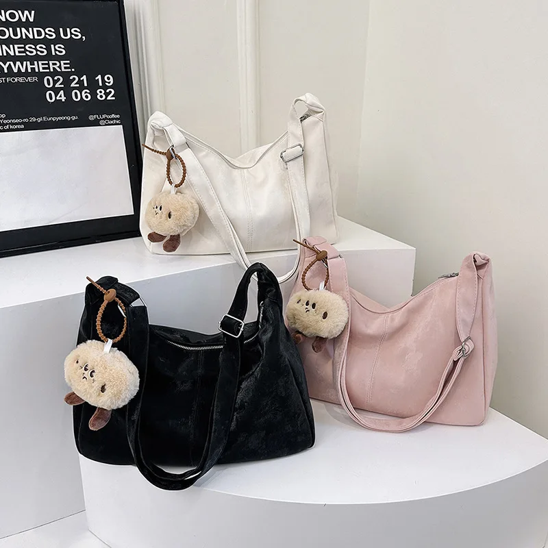 

1 Piece Simplicity Korean Fashion Shoulder Bag Sweet Solid Color Student Girl Hobo Bag Cute Large Capacity Women Commuter Bag