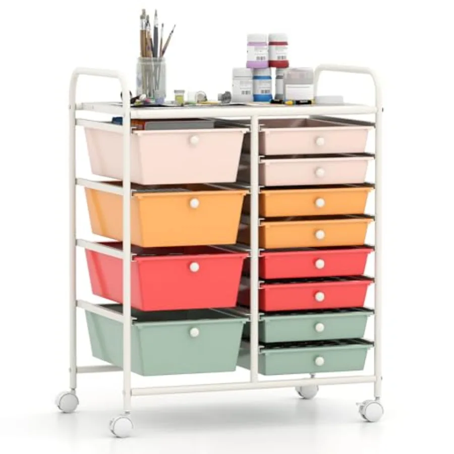

12 Drawer Rolling Cart with Drawers Storage Organizer Cart for Classroom Office School Teacher Mobile Drawer Cart for Tools Cra