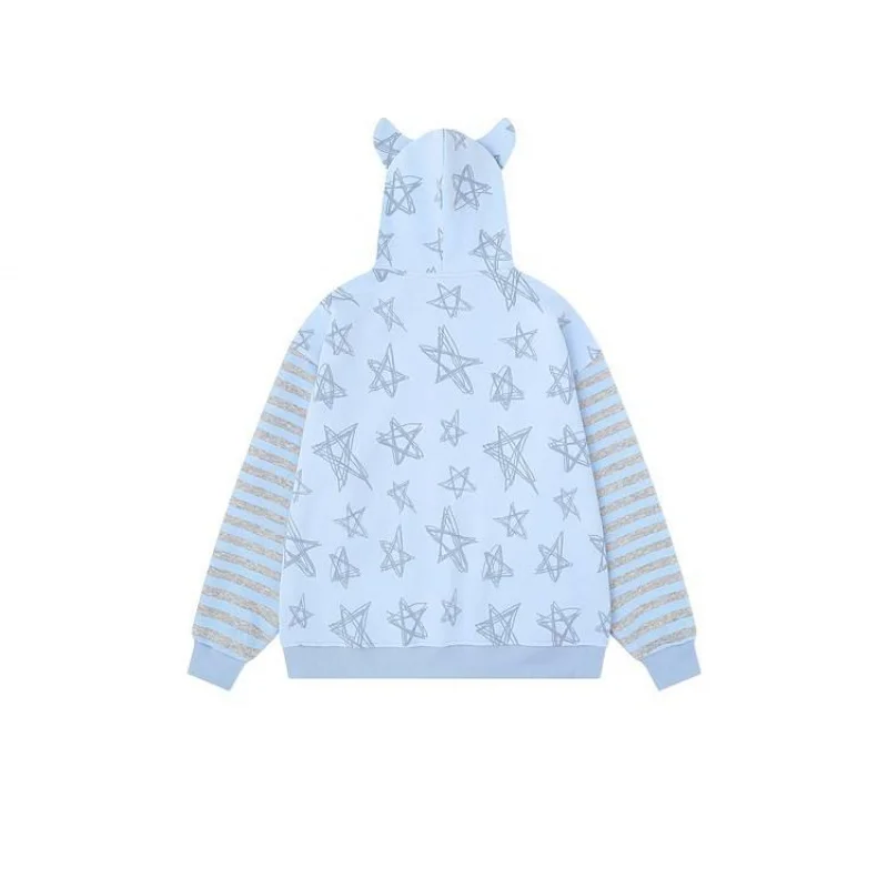 WESTSHAN أعلى جودة الاتحاد الأوروبي الولايات المتحدة حجم Y2K الملابس الكرتون لطيف آذان ستار المشارب البلوز المرأة خريف شتاء كامل ستار قلنسوة بسحاب