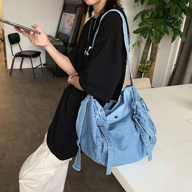 

Denim Messenger Bag，Casual Womens Girls Canvas Handbags Denim Satchels Crossbody Shoulder Bags Tote Satchel Hobo Messenger Bag