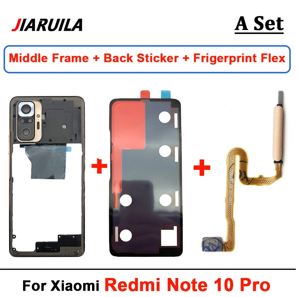 Middle Frame Housing For Xiaomi Redmi Note10 Pro M2101K6G Mainboard Connector LCD Back Cover Sticker Charging Flex Cable