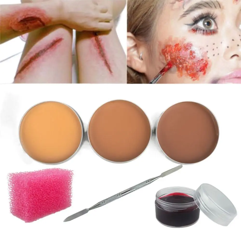 60g Halloween Fake Wounds Scars Wax Bruises Body Face Painting Cosplay SFX Makeup Kit Body Face Paint Tools Sponge&Spatula