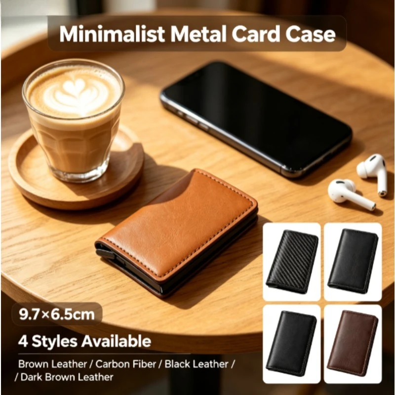 European American Men Wallet Auto Pop‑up Metal Card Holder RFID Blocking Carbon Fiber Card Case Multi‑Slots Credit Card Box