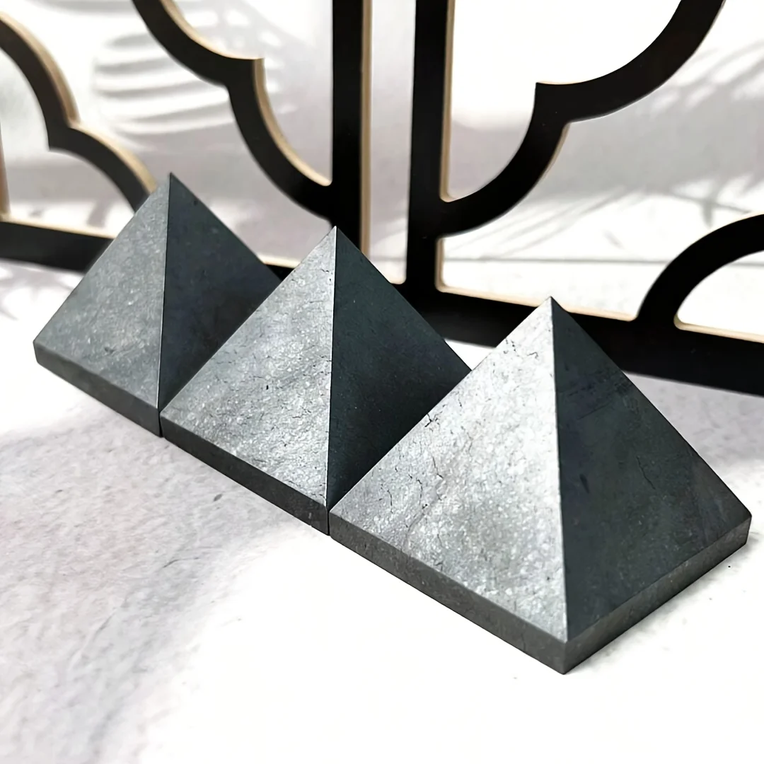 1Pc 5CM Black Shungite Pyramid Natural Tower Schungite Ornaments Stones For Home Decoration, Natural stone gift decorative ornam