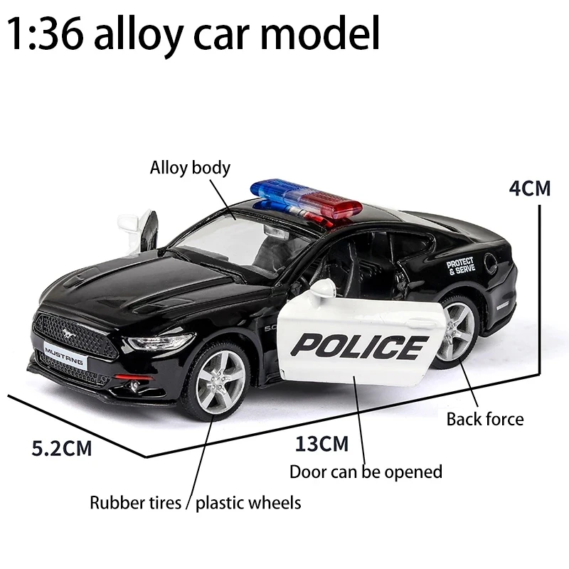 1/36 Car Model Toy Ford Lamborghini Challenger Diecast Alloy Police with Pull Back Metal Sports Cars Model for Boy Birthday Gift