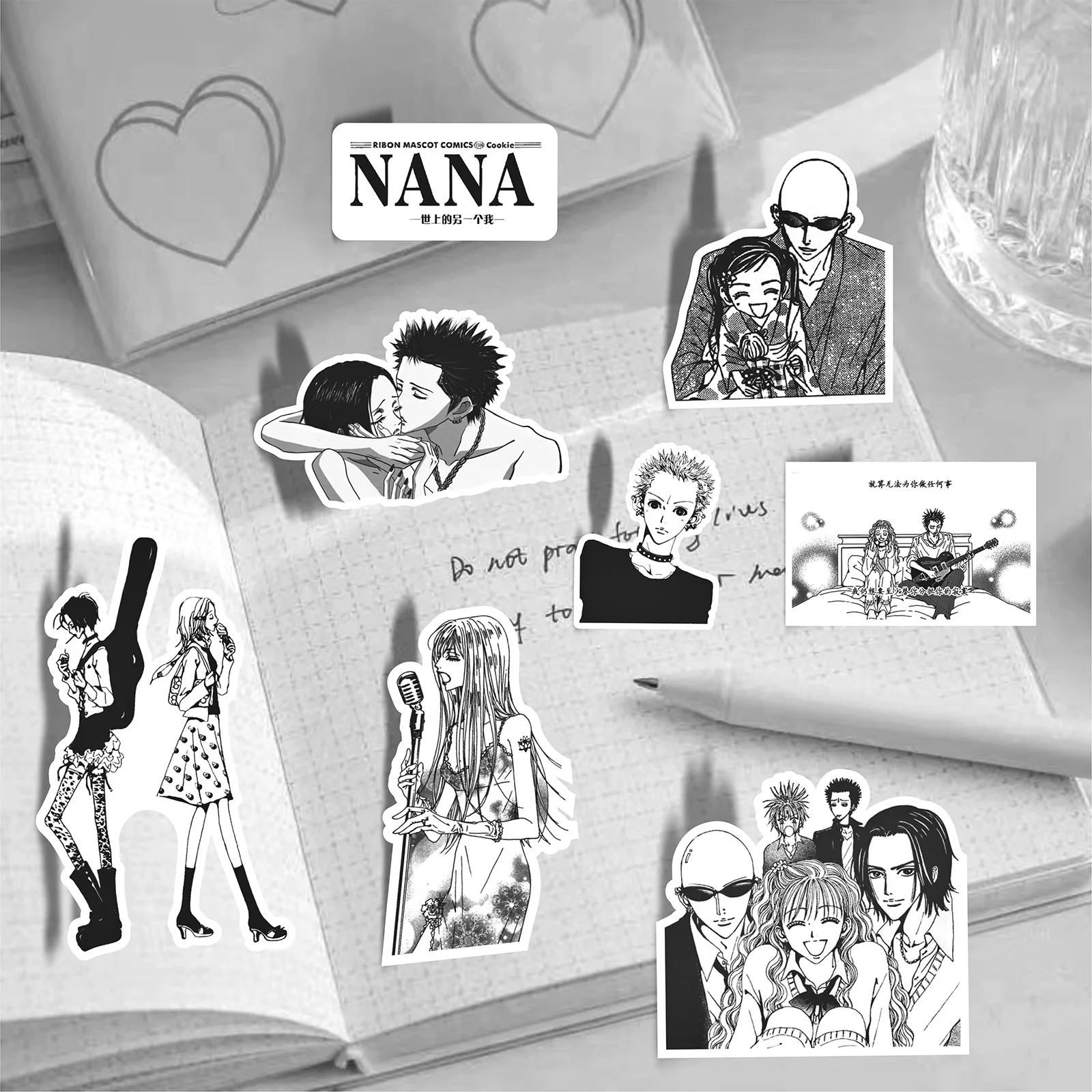 66PCS Japanese Anime NANA Stickers Black White Decals Cartoon Decoration Suitcase Laptop Phone Stationery Manga Sticker