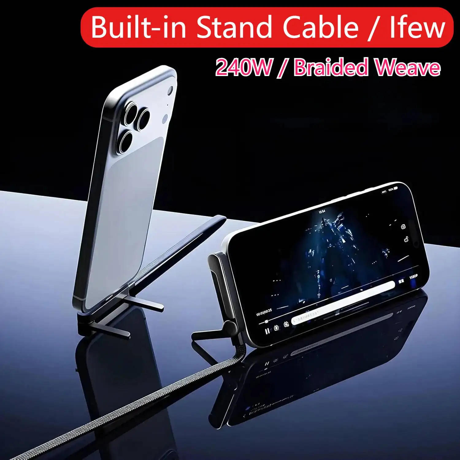 2 in 1 Dual Type-C Foldable Bracket Elbow Braided Data Cable For Mobile Phone Tablet Multi-functional Fast Charging Data Cable