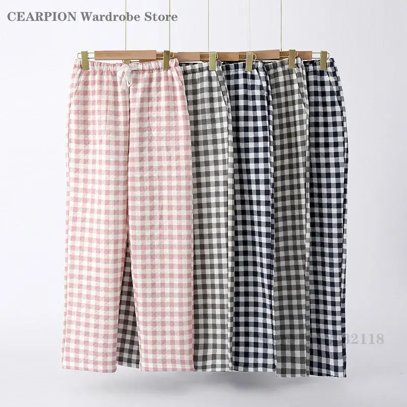 

Couple Checkered Sleep Bottoms Warm Casual Loose Sleepwear Thickened Cotton Pajama Pants Women's Home Trousers Autumn Nightwear
