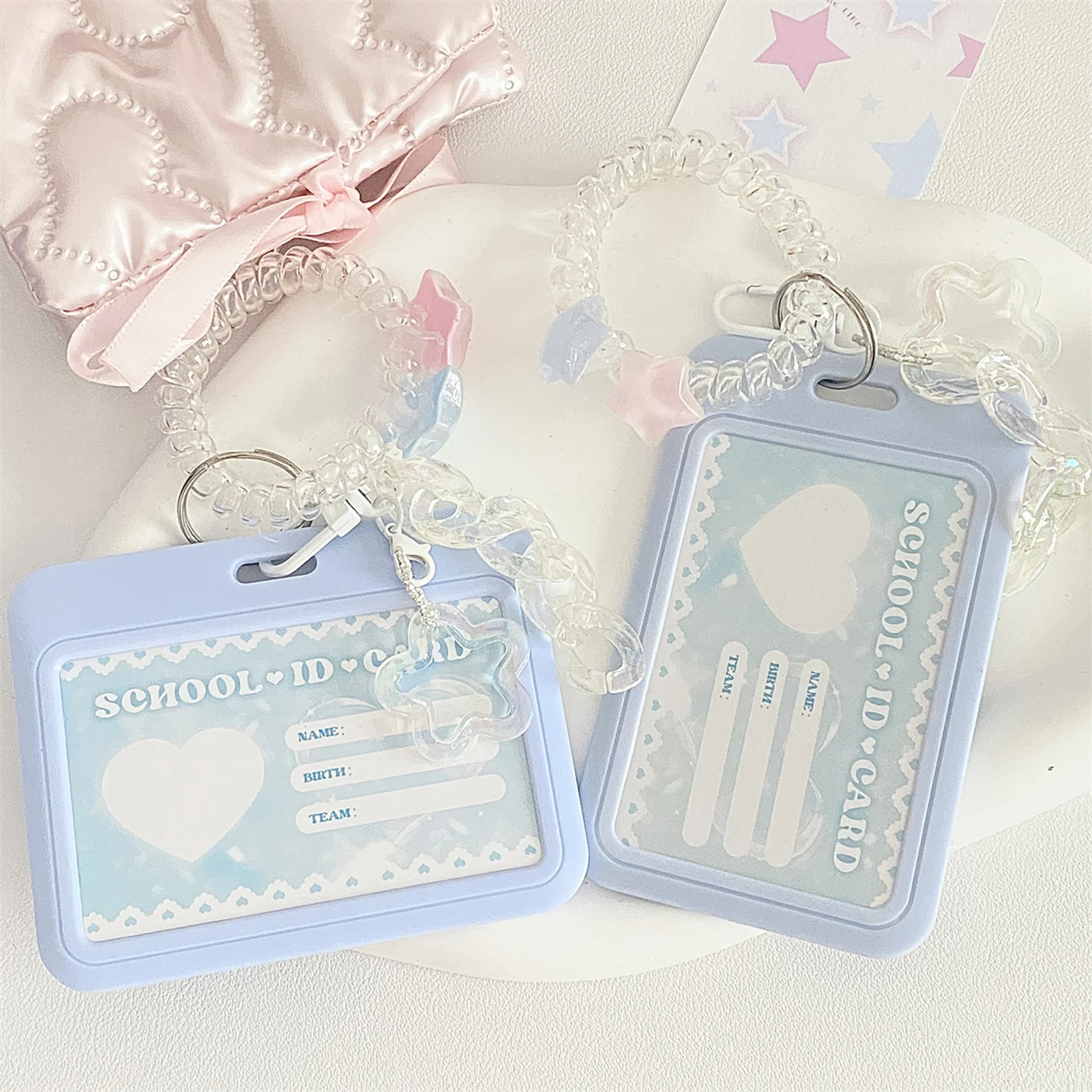 Women's Cute Card Cover Holder Flash Pink Blue Love Gradient Cool Card Star Pendant Keychain Bus Student ID Card Holder Case