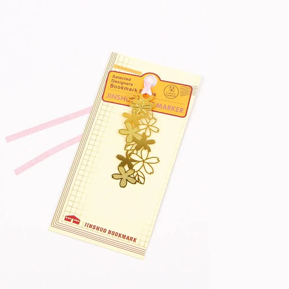 Elegant Cherry Blossom Metal Bookmarks Brass Sakura Page Markers Hollow Design Chinese Style Document Divider Stationery