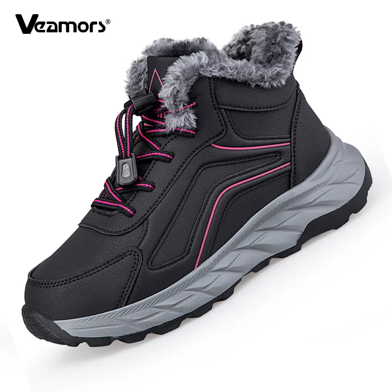 Non Slip Winter Elderly Snow Boots Unisex Thick Sole Plush Warm Cotton Shoes PU Leather Ankle Boots for Walking Hiking