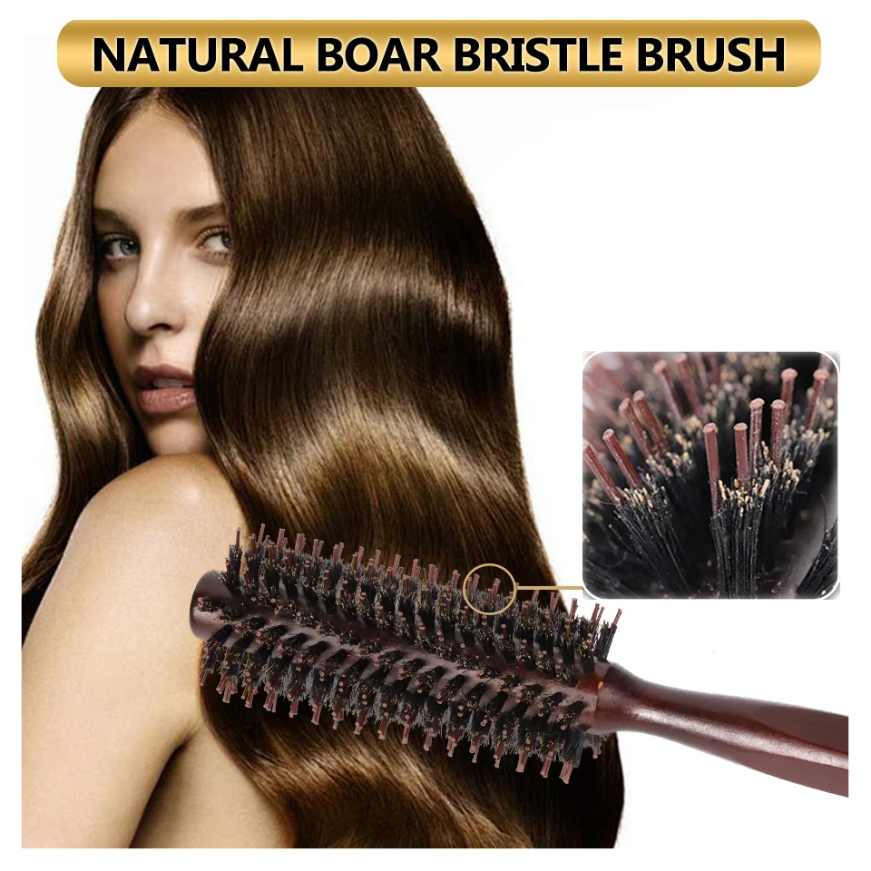 Salon Styling Round Comb Woman Hair Curlerl Professional Hairdresser Comb Straight Twill Hair Natural Boarbristle Brush Makeup