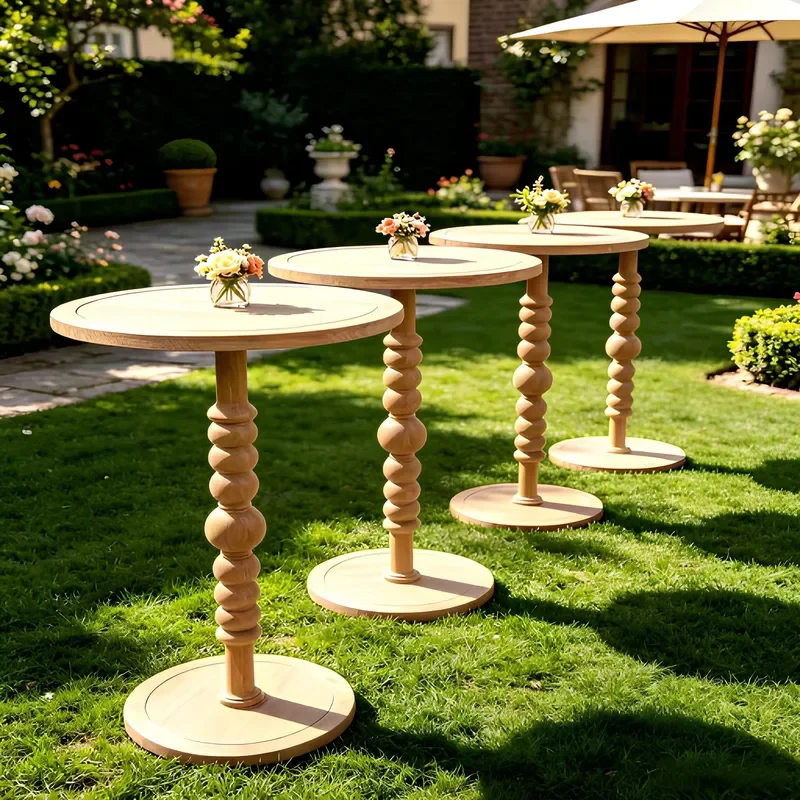 Custom Vintage Event&Wedding Rental Cocktail Table Turned Wood Pedestal High Top Table with Round Veneer Tabletop