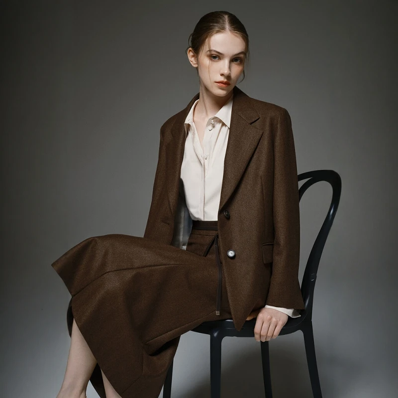 

Ele Casual Commute Korean Sle Women's Wool Suit Jaet Faionable Ele Outerwear for Daily Use And Work