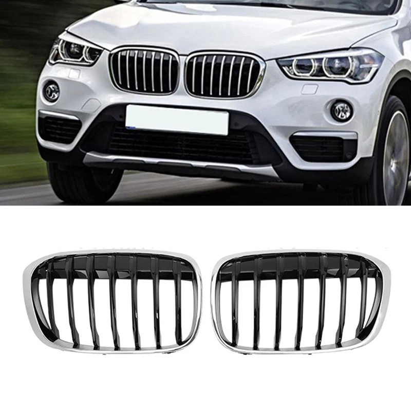 

Chrome Car Front Kidney Bumper Grille Racing Grills Grilles For BMW X1 F48 F49 16-19 Silver Frame Black Core Grill Auto ABS