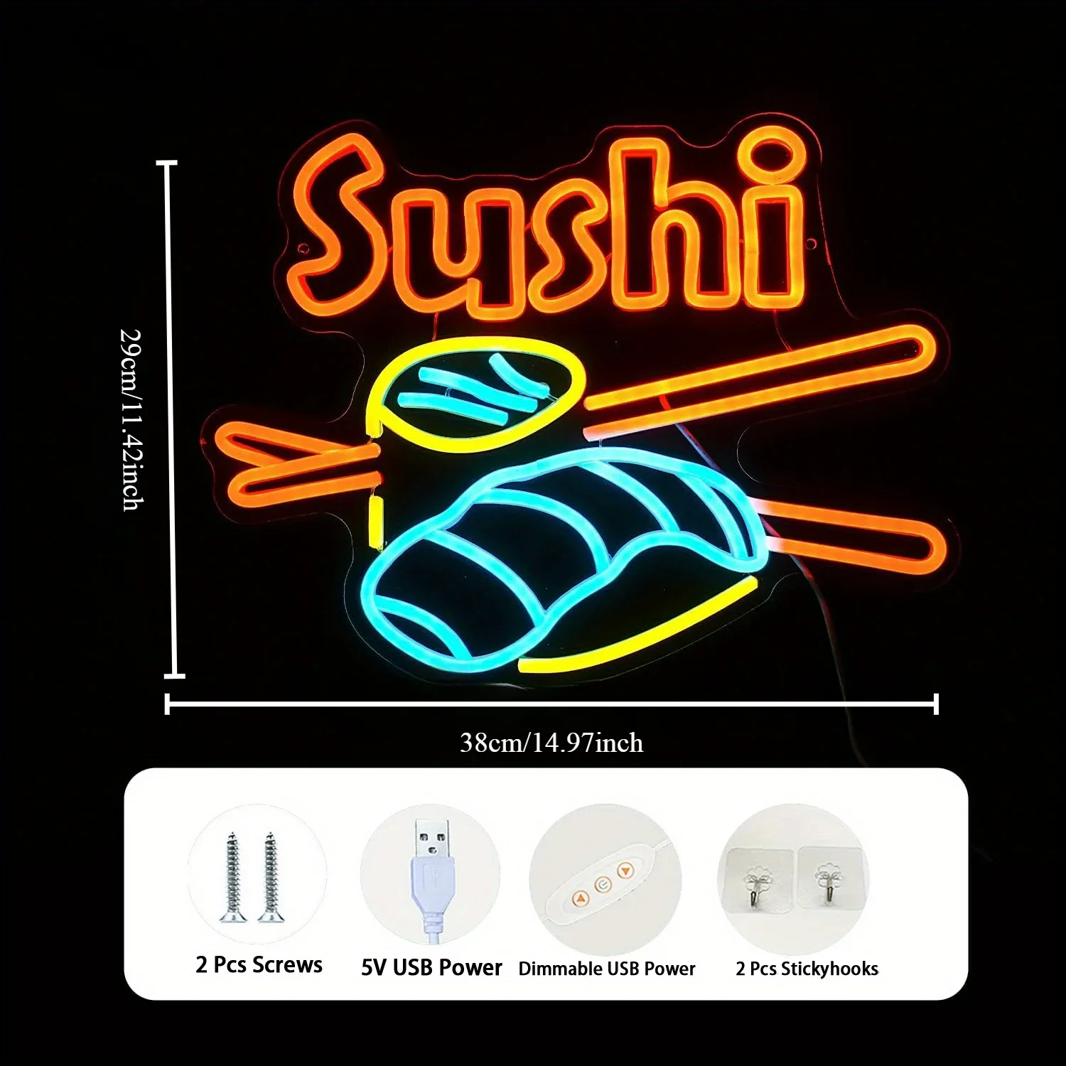Sushi Neon Sign LED Sushi Light Sign Wall Decoration USB Powered Bright Neon Sushi Sign Shops Sushi Restaurant Kitchen Party