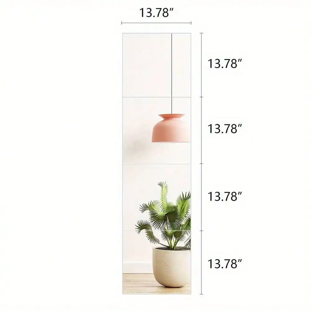 Full Length Mirror Tiles 13.7 Inch X 4Pcs Frameless Wall Mirror Set Make Up Mirr
