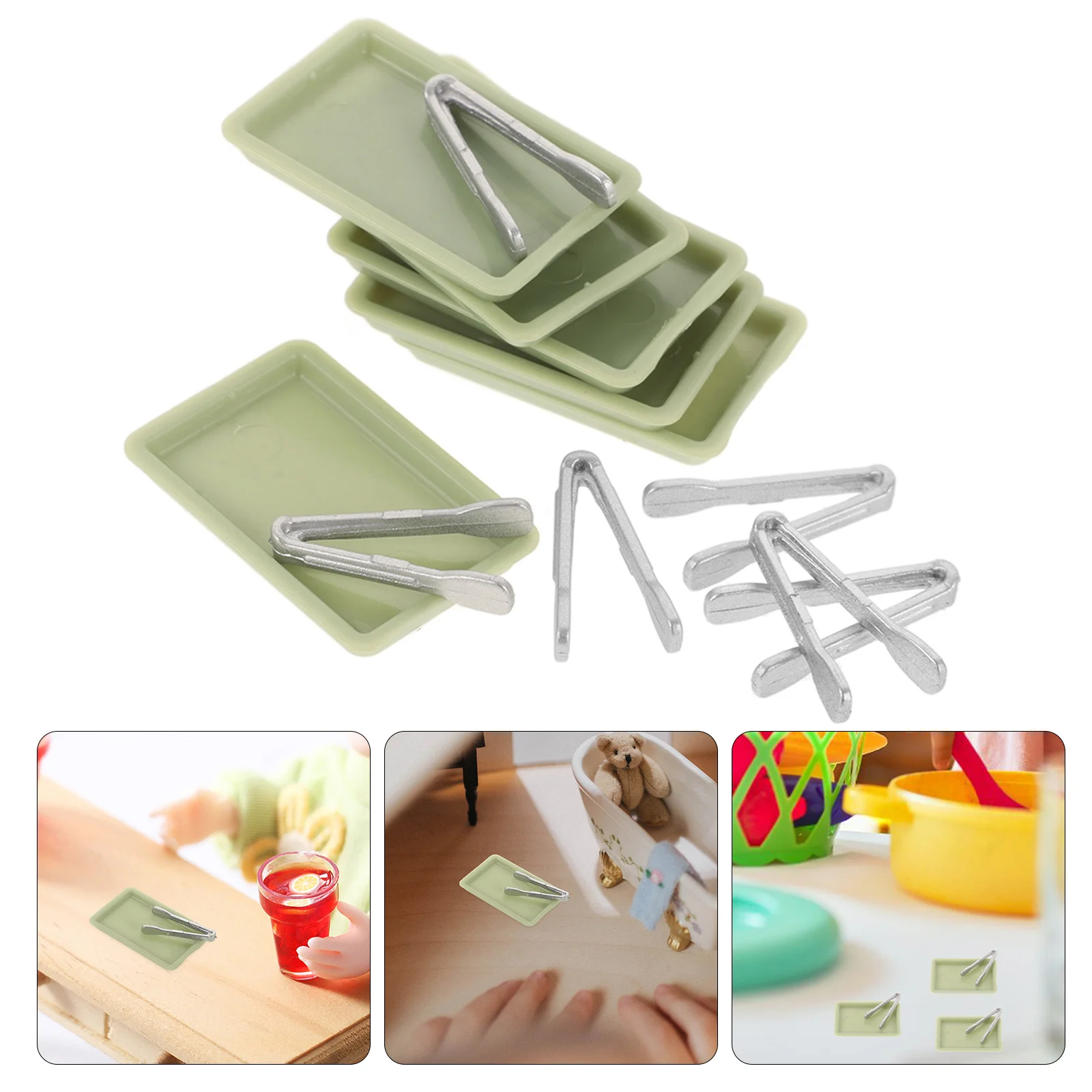 

6 Sets House Model Miniature Kitchen Accessories Dollhouse Empty Baking Trays Tongs for Serving Toy