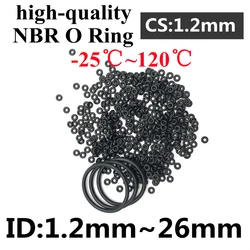 50pcs Black O Ring Gasket CS 1.2mm ID1.2mm ~ 26mm NBR Automobile Nitrile Rubber Round O Type Corrosion Oil Resistant Seal Washer