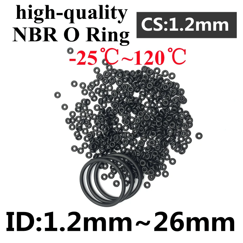 50pcs Black O Ring Gasket CS 1.2mm ID1.2mm ~ 26mm NBR Automobile Nitrile Rubber Round O Type Corrosion Oil Resistant Seal Washer