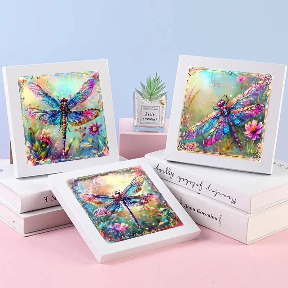 5D Diamond Painting Dragonfly Stained In Glass Mosaic Kits Colorful Wings And Flowers Full Drills DIY Embroidery Cross Stitch