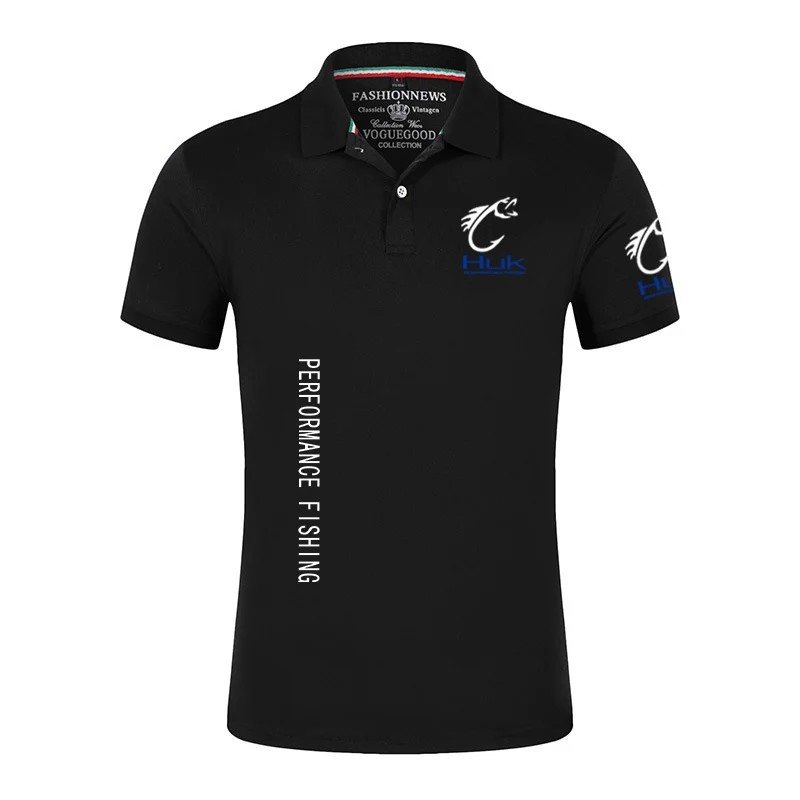 2024 Summer Men's Huk Fishing Logo Print Comfortable Casual Solid Color Slim Fit Lapel Collar Fashion Simplicity Polo Shirt Tops
