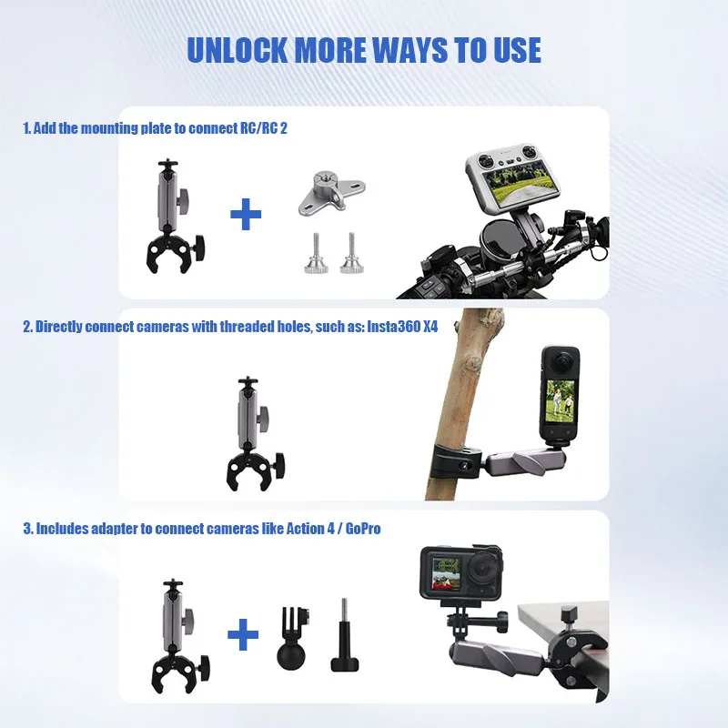 VOLODYMYR Bike Holder Mount for DJI RC/RC2 Handlebar Bracket for DJI Mavic 4Pro/NEO with GoPro Adapter Compatible Action Camera