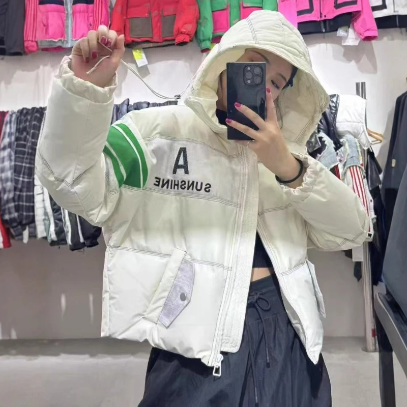 

Women's 90% White Duck Down Jacket Contrast Puffer Coat 2025 New Fall/Winter Fashion Casual Short Hooded Thick Warm Snow Parkas