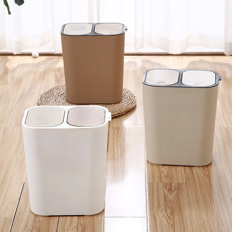 Dual Compartment Garbage Bin Double Compartment Trash Can Kitchen Dry Wet Classified Waste Bin